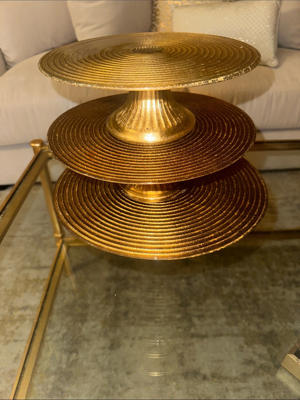 Gold 3-Tier 3 piece Decorative Glass Stand